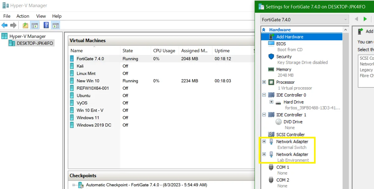 FortiGate VM with two network adapters